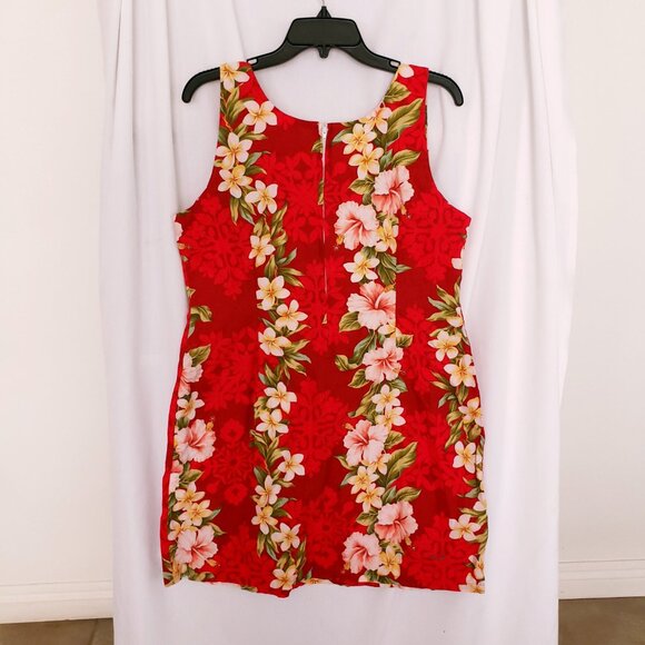 Vintage TY Red Hawaiian Floral Sleeveless Short Dress Made in Hawaii Size L - Picture 11 of 14